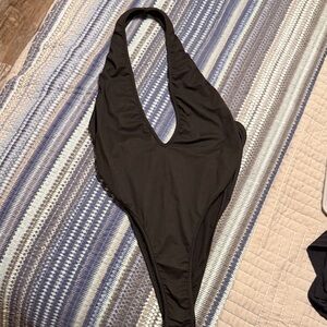 New Black Halter One-Piece Bodysuit